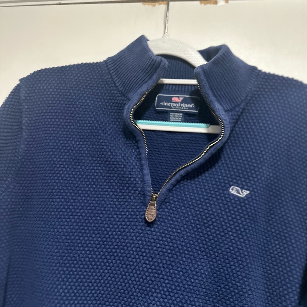 Vineyard Vines Sweater Mens Sz: L 1/4 Zip Waffle Knit Long Sleeve Blue Pullover. - Picture 5 of 11